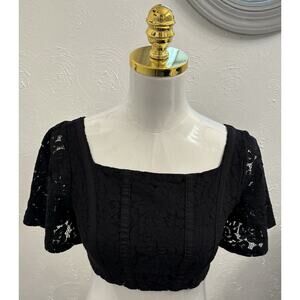 Zara Black Lace Structured Short Sleeve Lined Crop Top Size Medium Gothic